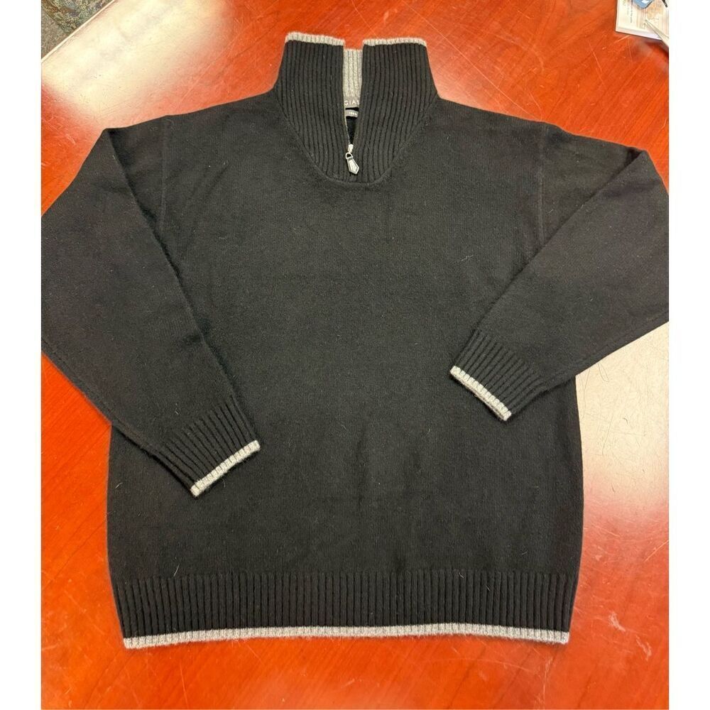 Giasone Black & Gray Quarter Zip Cashmere Sweater sz L EUC